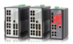 Switches that provide 4/8/16x 10/100/1000Base-T ports plus 8/3 100/1000Base-X SFP ports with 16/8x PoE Ports. The PoE features enable power and data to be transferred via a single cable.